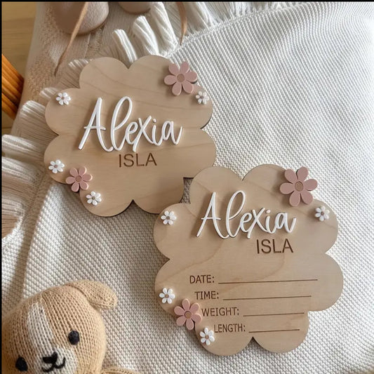 Personalised Wooden Flower Birth Announcement